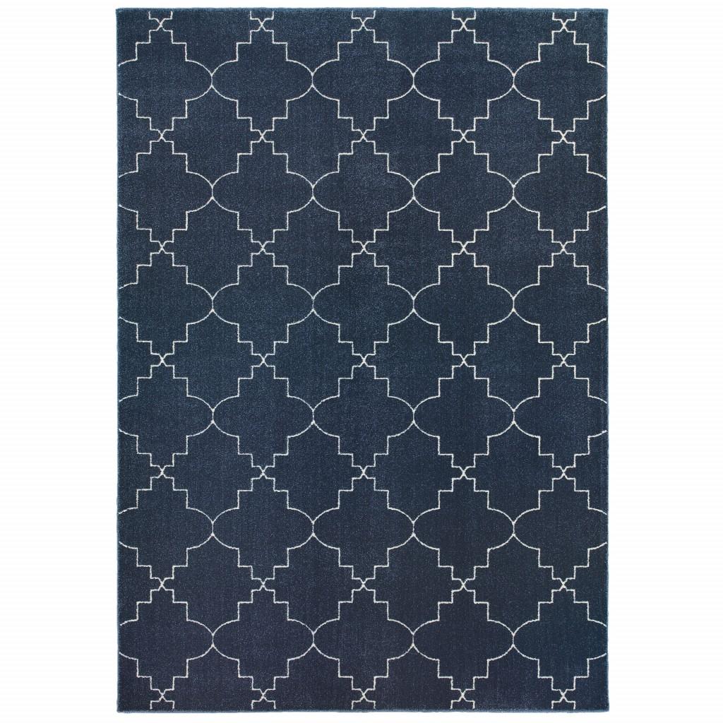 5’ x 8’ Blue and Ivory Trellis Indoor Area Rug Default Title