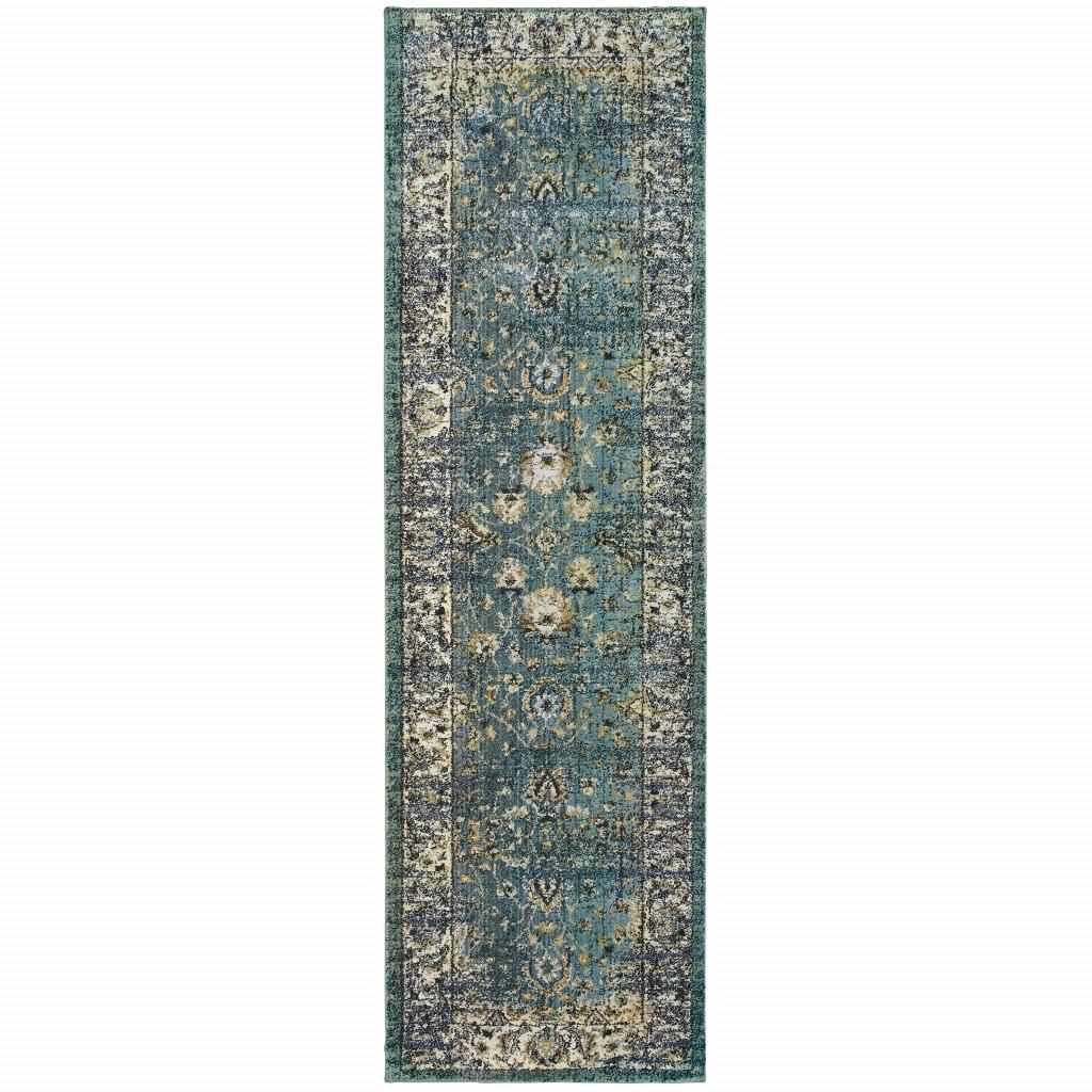2’ x 8’ Peacock Blue and Ivory Indoor Runner Rug Default Title