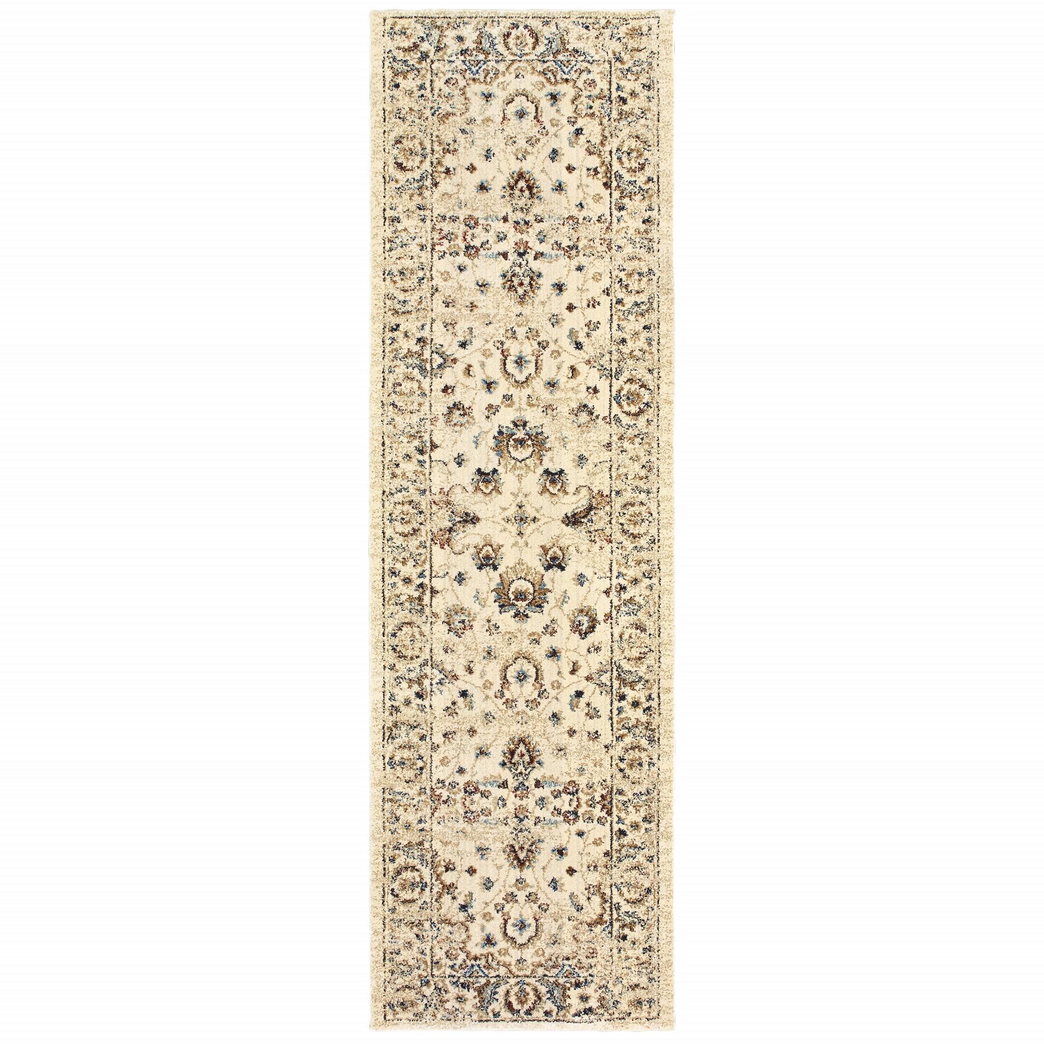 2’ x 8’ Ivory and Gold Distressed Indoor Runner Rug