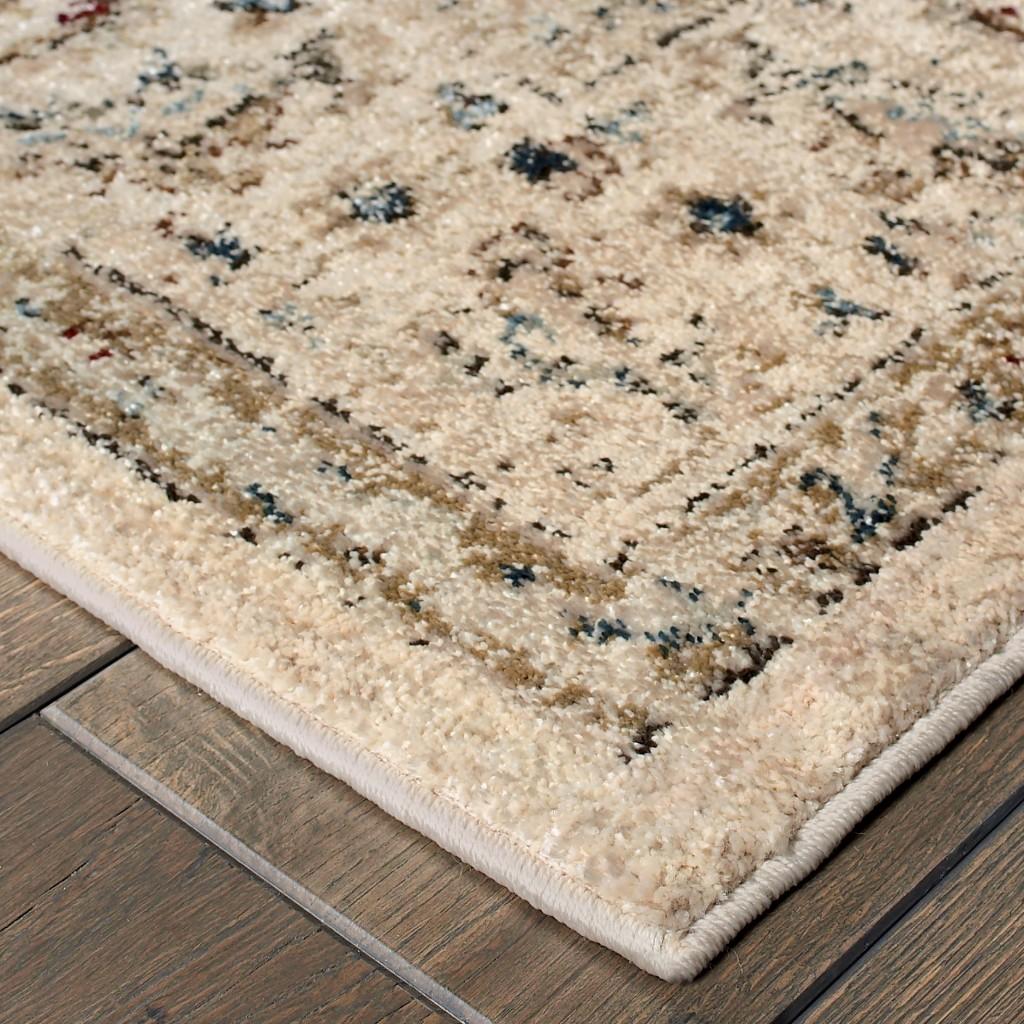 2’ x 8’ Ivory and Gold Distressed Indoor Runner Rug