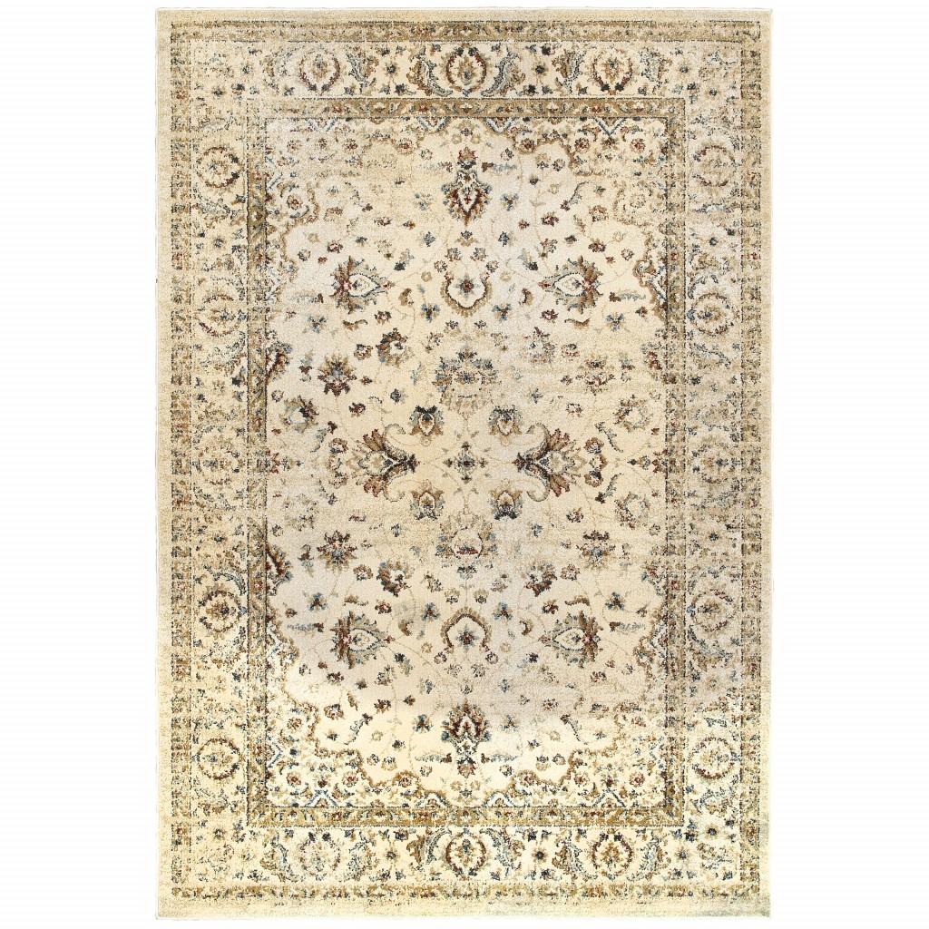 8’ x 11’ Ivory and Gold Distressed Indoor Area Rug