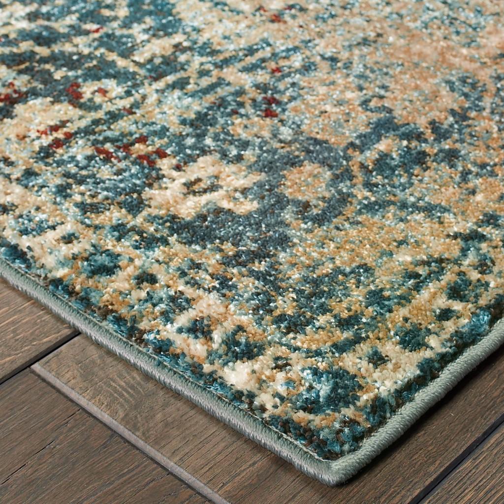 7’ x 10’ Sand and Blue Distressed Indoor Area Rug