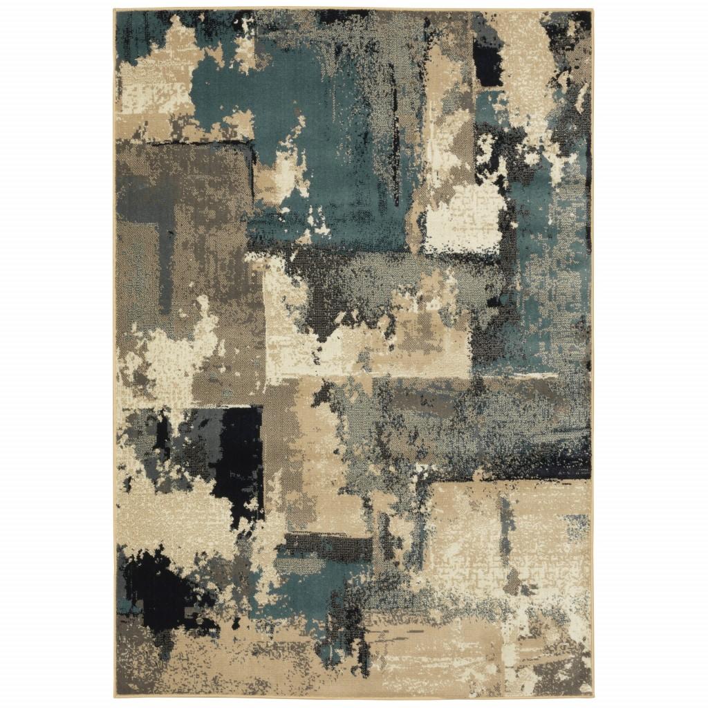 5’ x 7’ Beige and Blue Block Indoor Area Rug Default Title