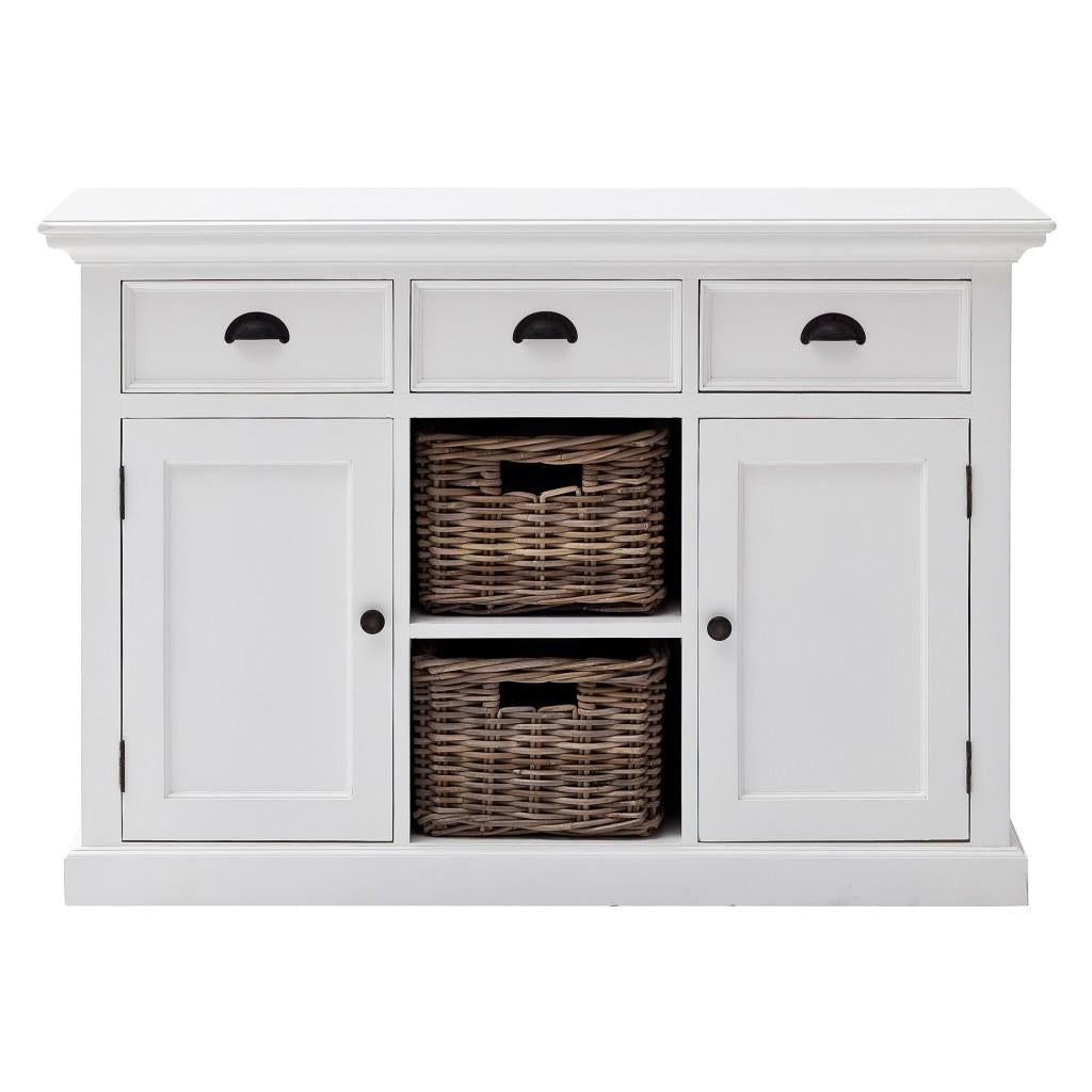 White Modern Farmhouse Large Accent Cabinet with Baskets
