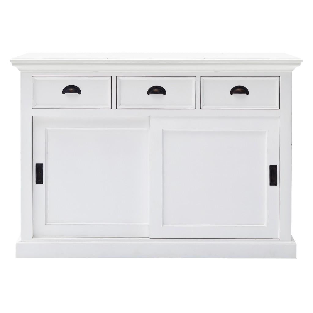 Modern Farmhouse White Buffet Server with Sliding Doors