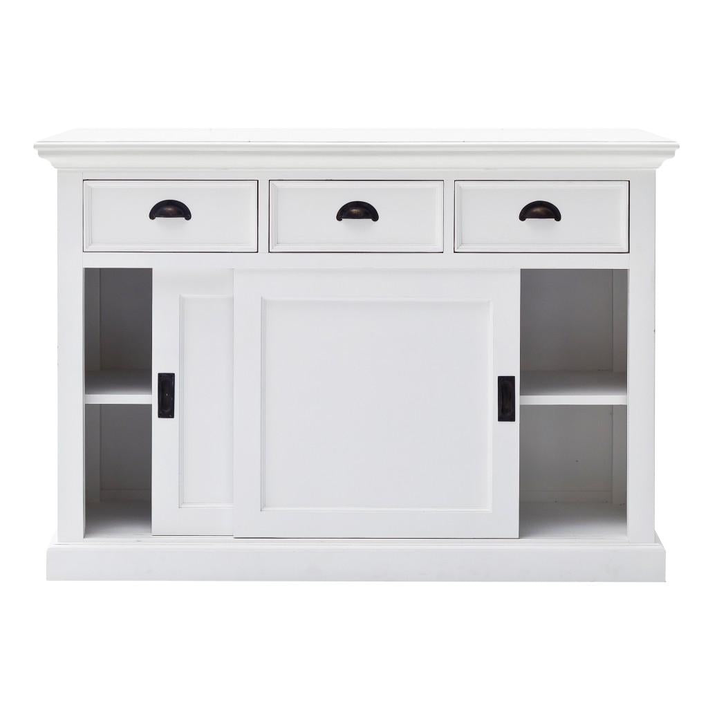 Modern Farmhouse White Buffet Server with Sliding Doors