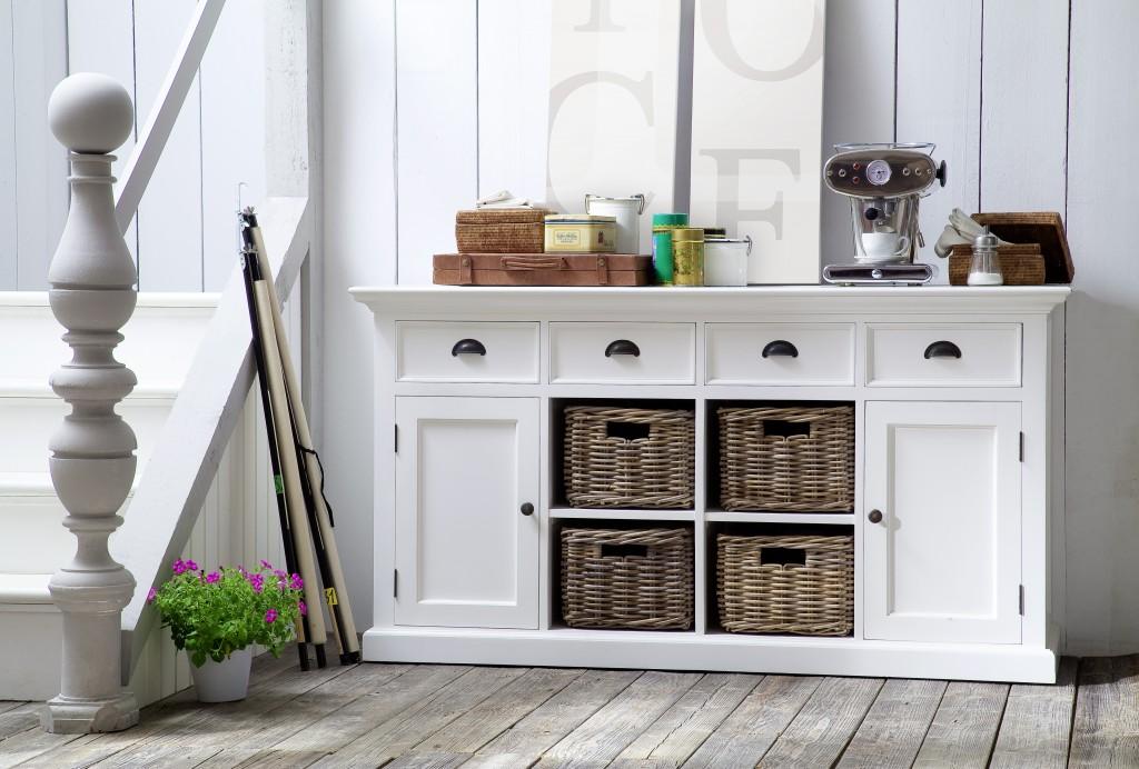 Modern Farmhouse White Buffet with Baskets