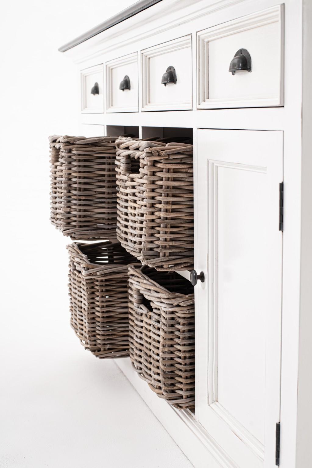 Modern Farmhouse Brown and White Buffet Server with Baskets