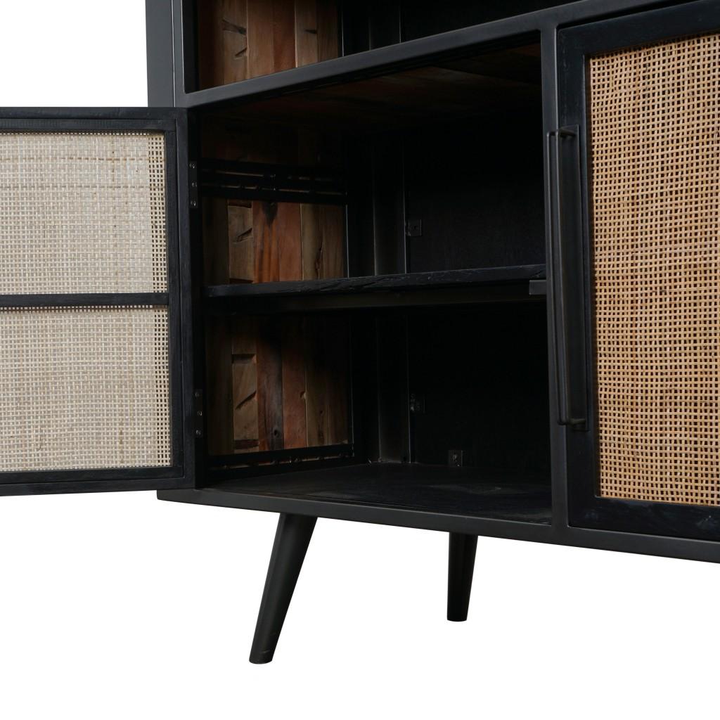 Modern Rustic Natural Rattan Double Decker Accent Cabinet