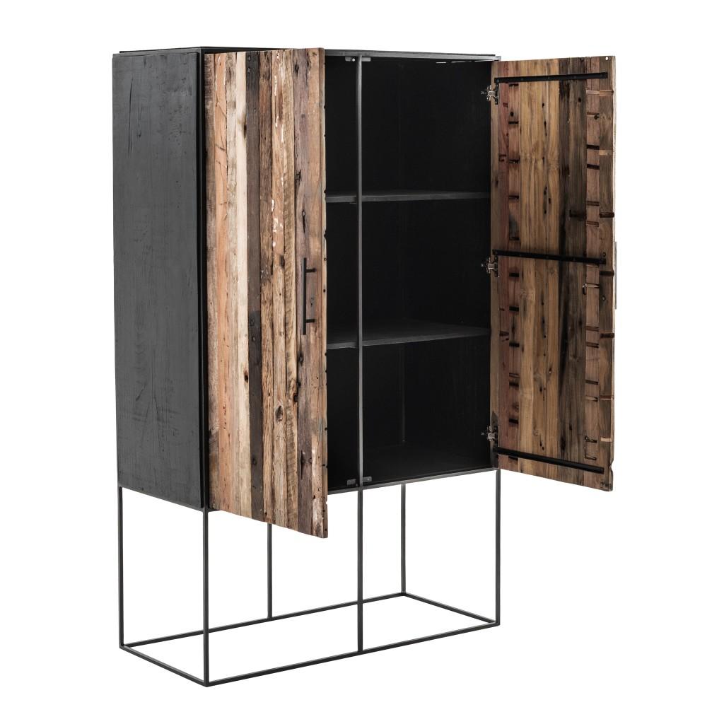 Modern Rustic Black and Natural Tall Accent Cabinet