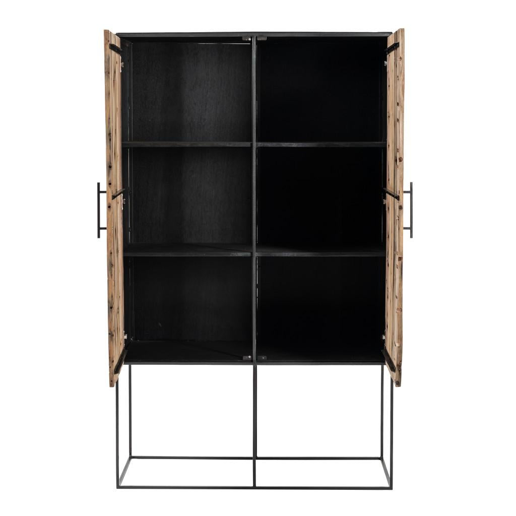 Modern Rustic Black and Natural Tall Accent Cabinet