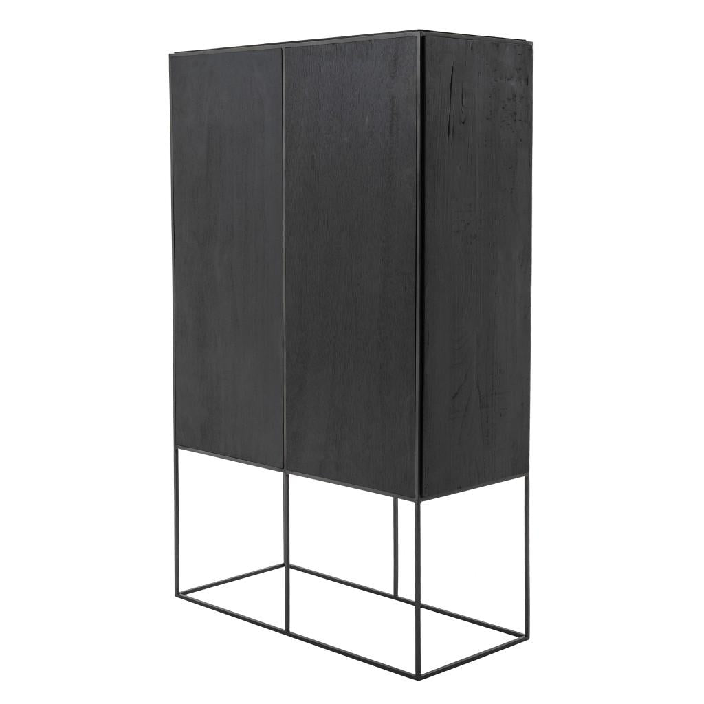 Modern Rustic Black and Natural Tall Accent Cabinet