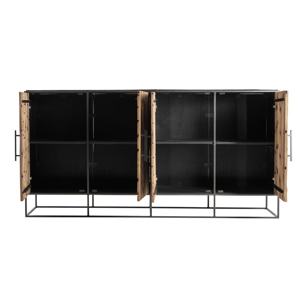 Modern Rustic Black and Natural Four Door Cabinet