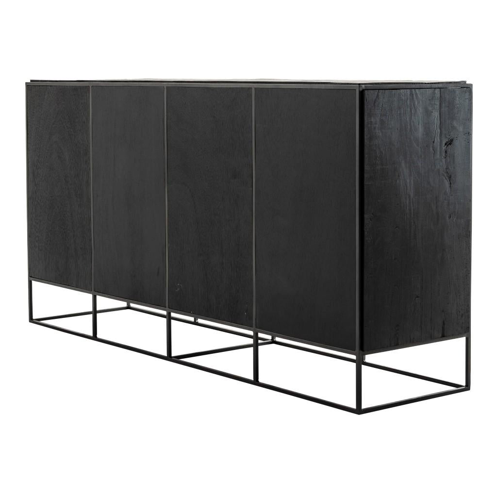 Modern Rustic Black and Natural Four Door Cabinet