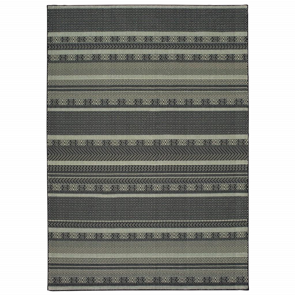 5' x 8' Black Ivory Machine Woven Geometric Indoor Area Rug