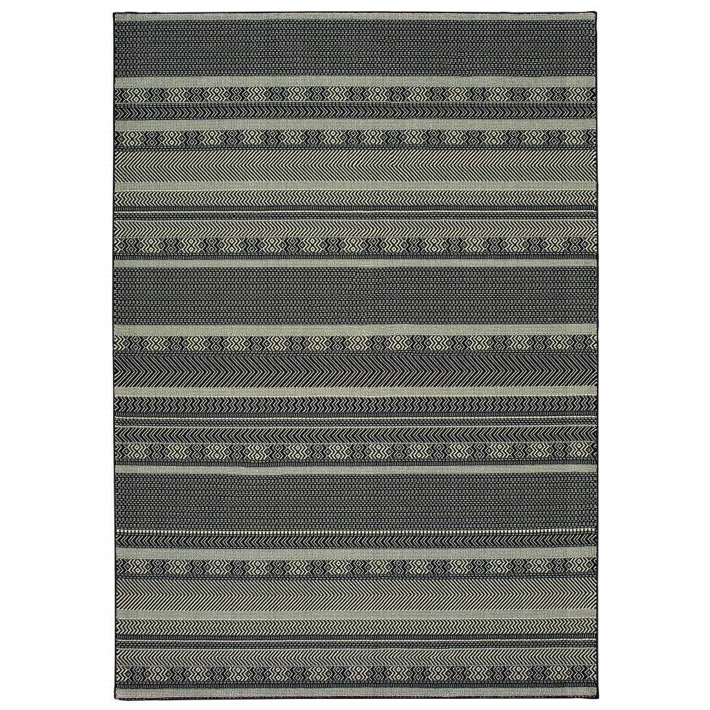 9' x 12' Black Ivory Machine Woven Geometric Indoor Area Rug