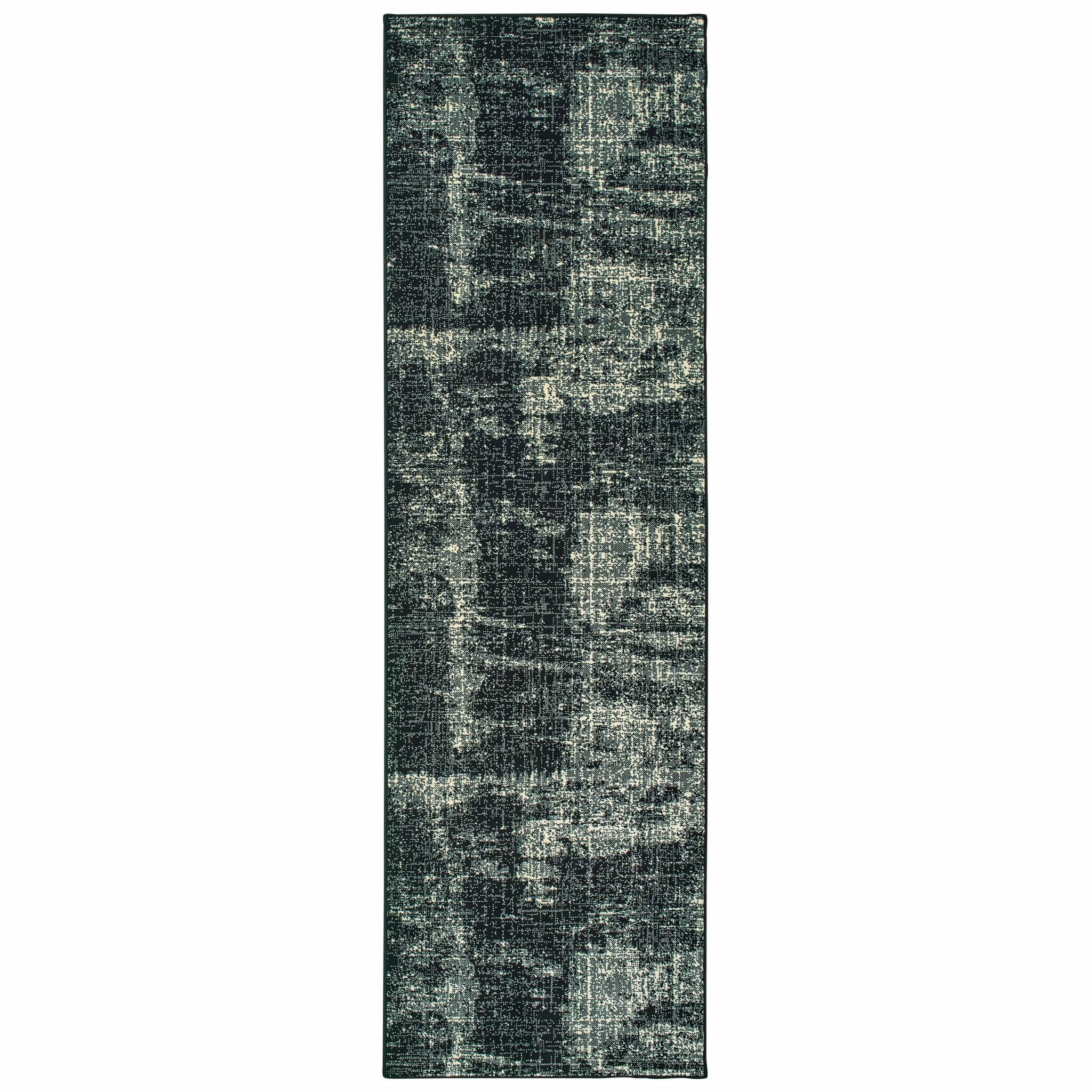 8' Black Ivory Machine Woven Abstract Indoor Runner Rug Default Title
