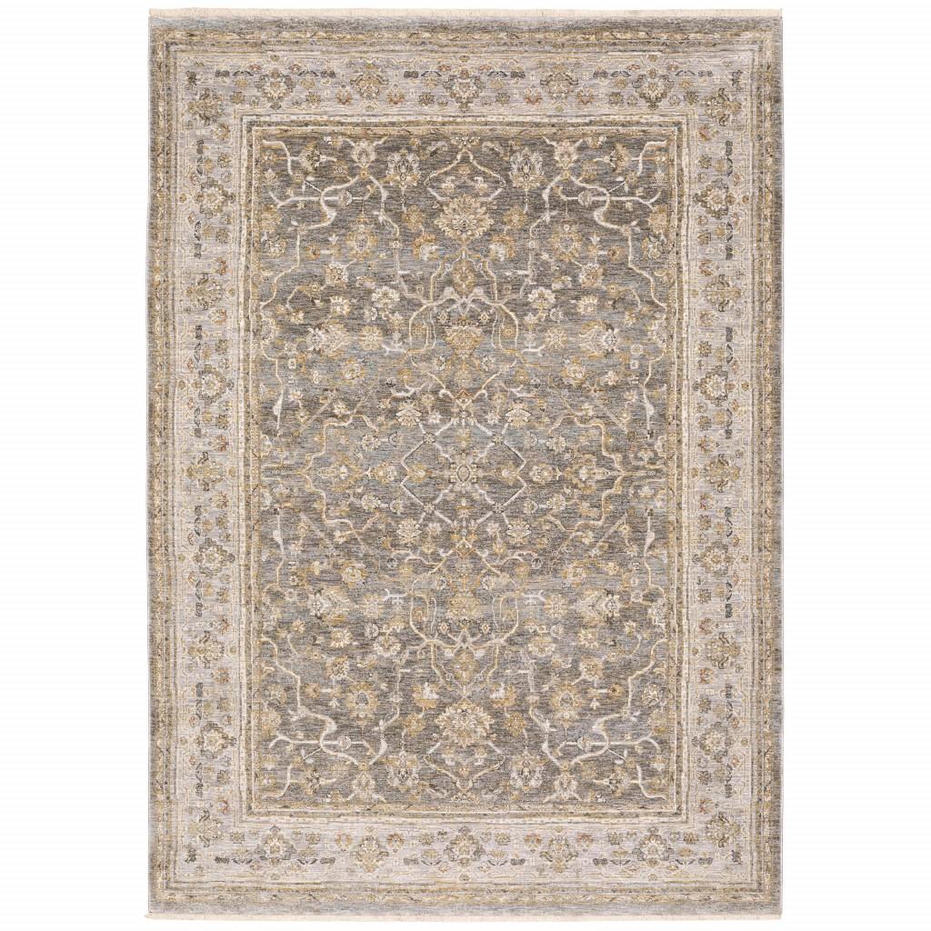 9' X 12' Beige Grey Machine Woven Oriental Indoor Arean Rug