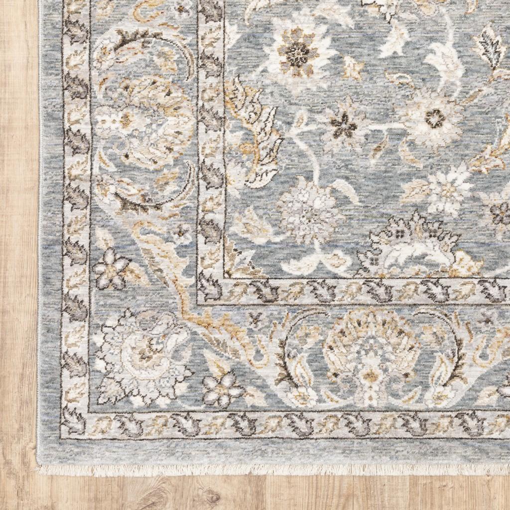 2' x 3' Blue Ivory Machine Woven Floral Oriental Indoor Area Rug