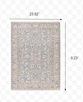 2' x 3' Blue Ivory Machine Woven Floral Oriental Indoor Area Rug