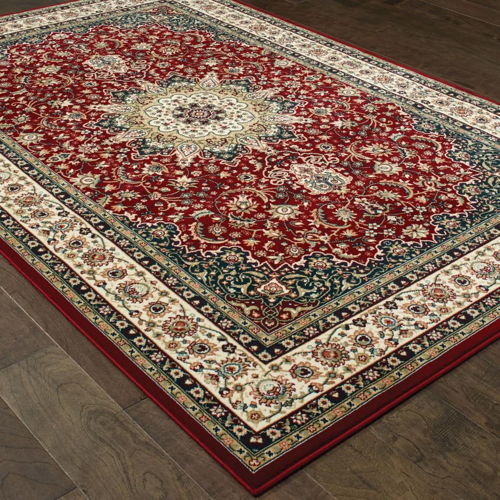 9' x 12' Red Ivory Machine Woven Oriental Indoor Area Rug