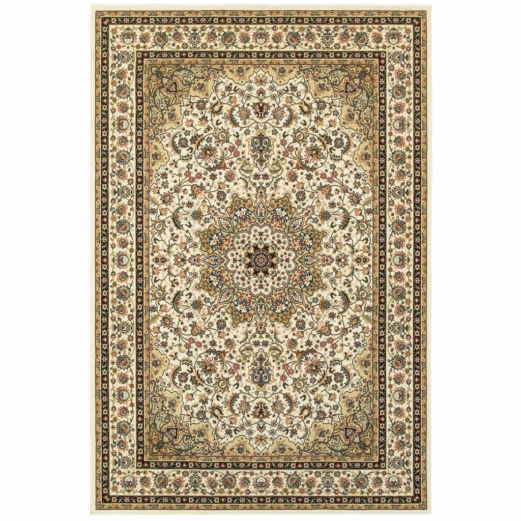 9' x 12' Ivory Beige Machine Woven Oriental Indoor Area Rug