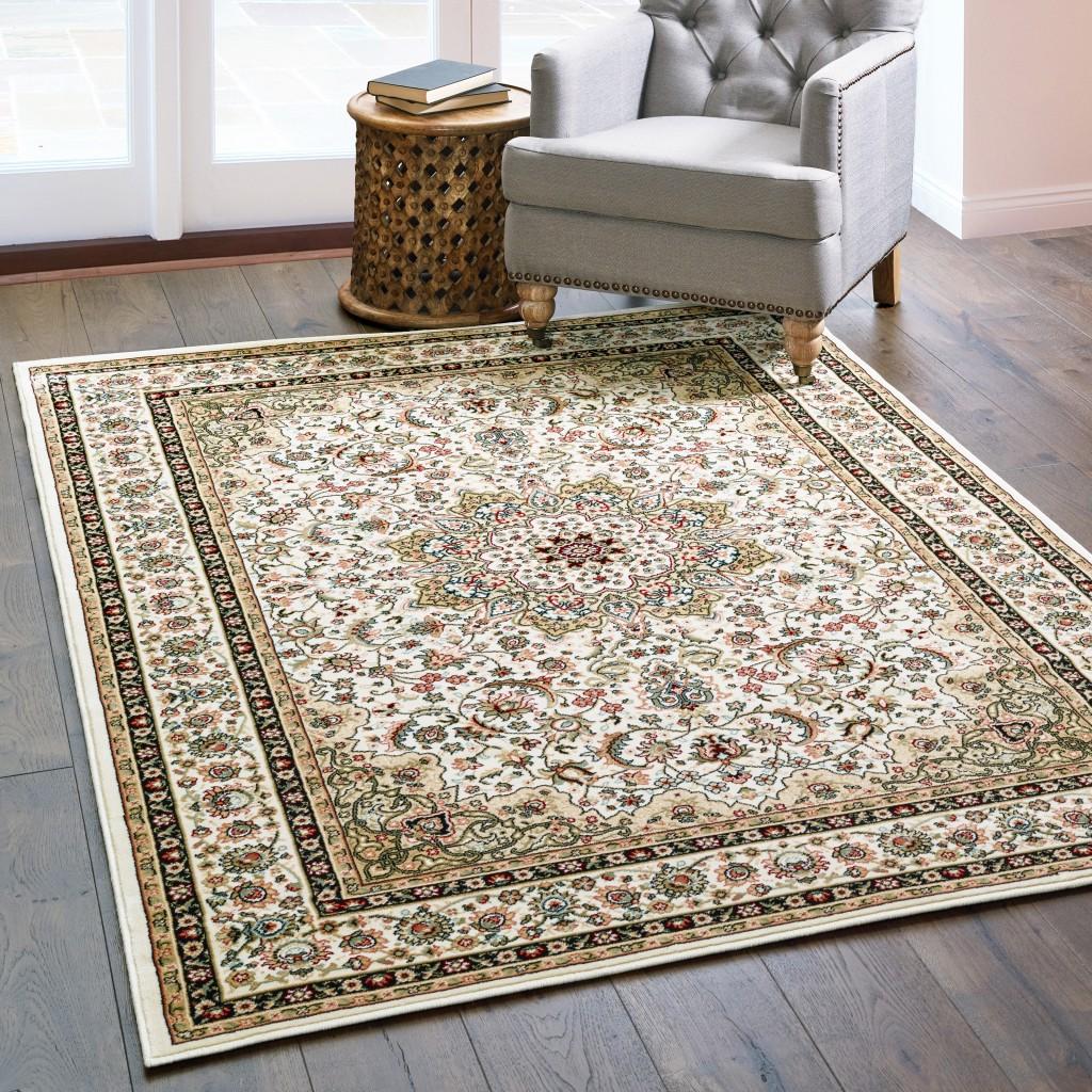 9' x 12' Ivory Beige Machine Woven Oriental Indoor Area Rug