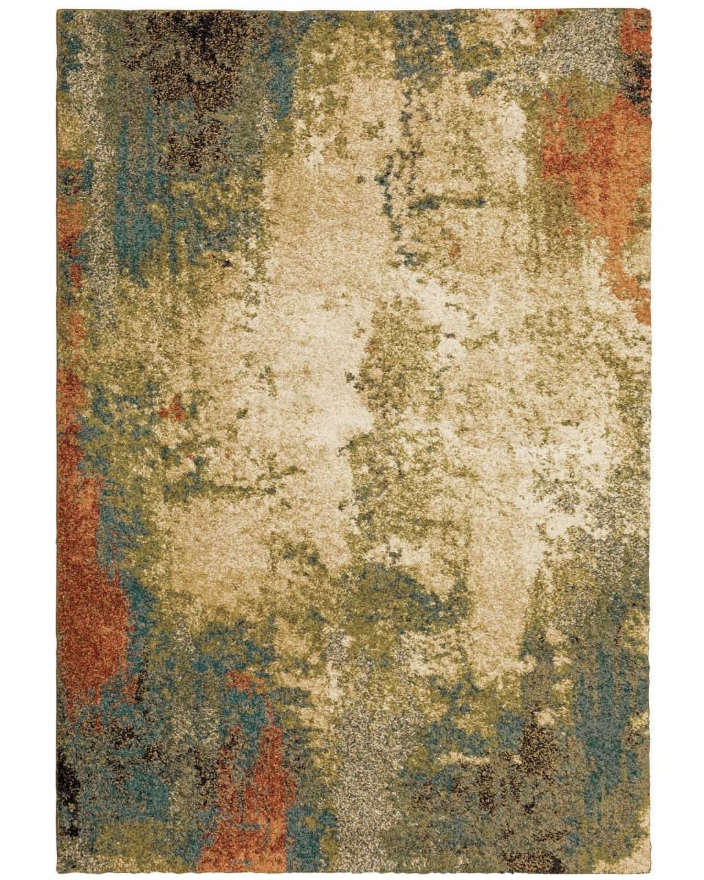 9' x 12' Beige Blue Machine Woven Abstract Indoor Area Rug