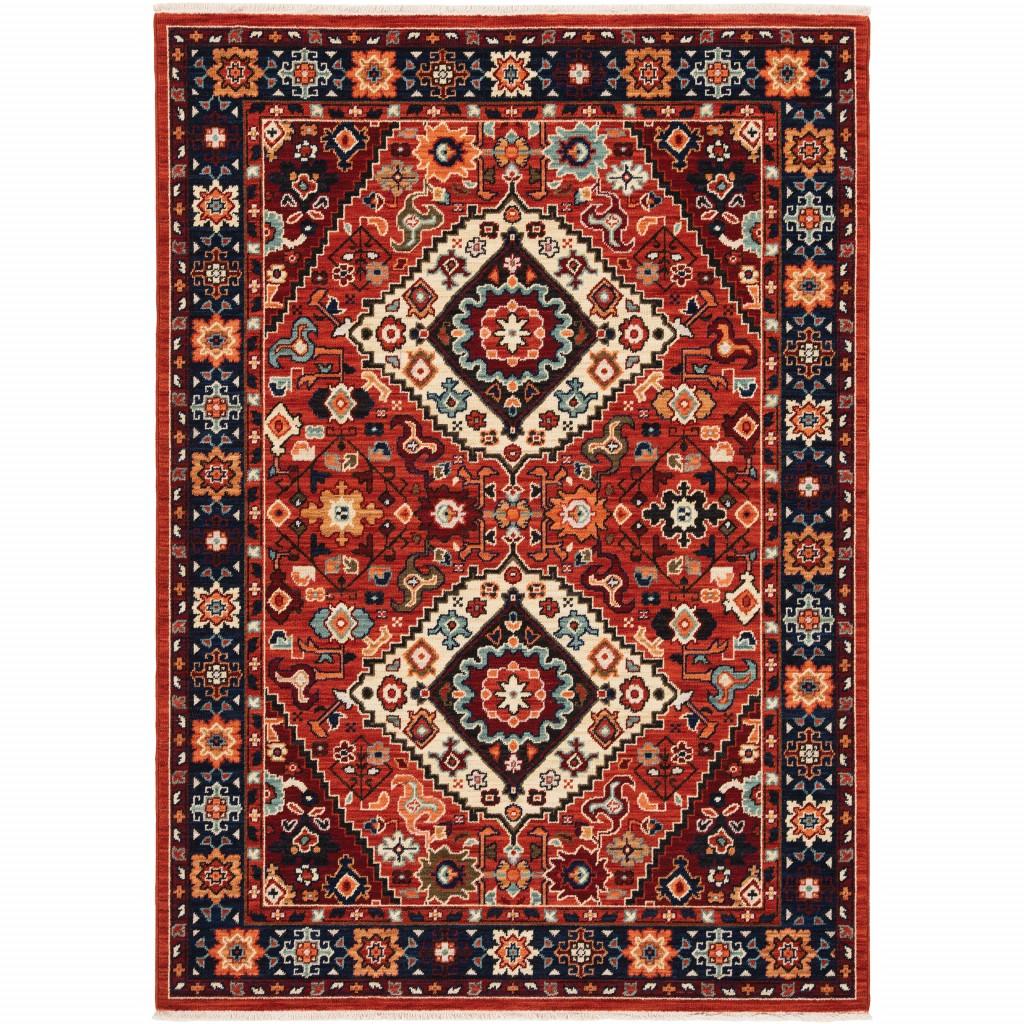 2' x 3' Red Blue Machine Woven Oriental Indoor Area Rug