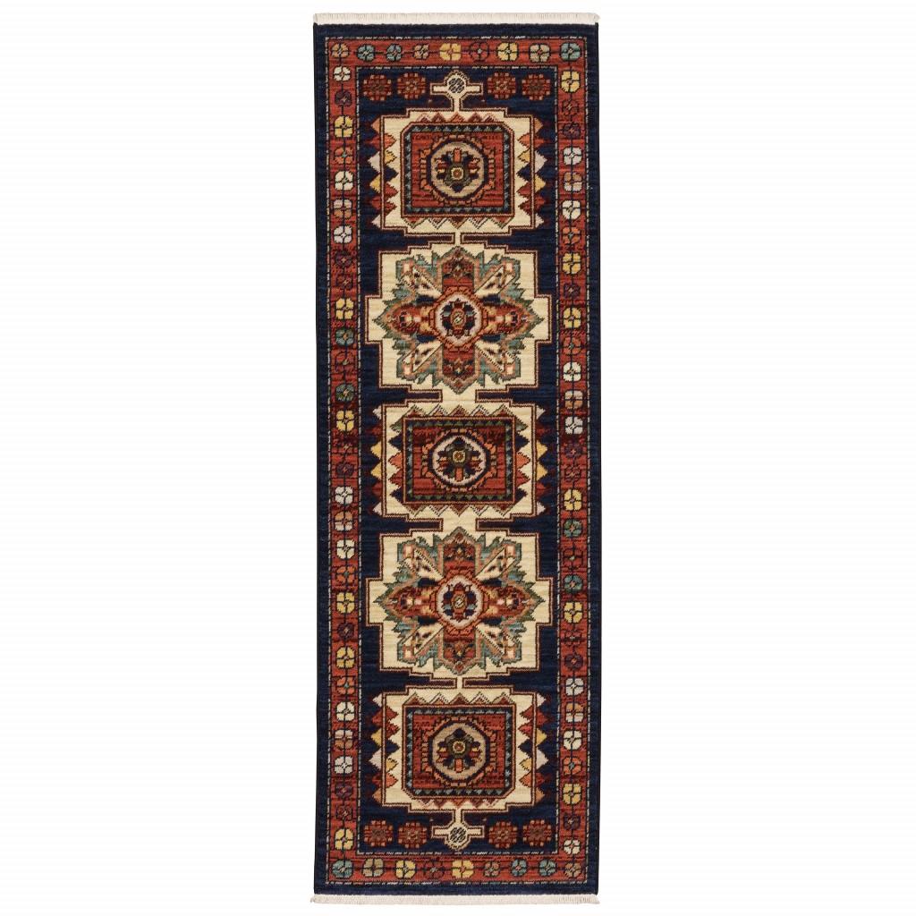 6' Red Blue Machine Woven Oriental Indoor Runner Rug Default Title