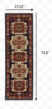 6' Red Blue Machine Woven Oriental Indoor Runner Rug