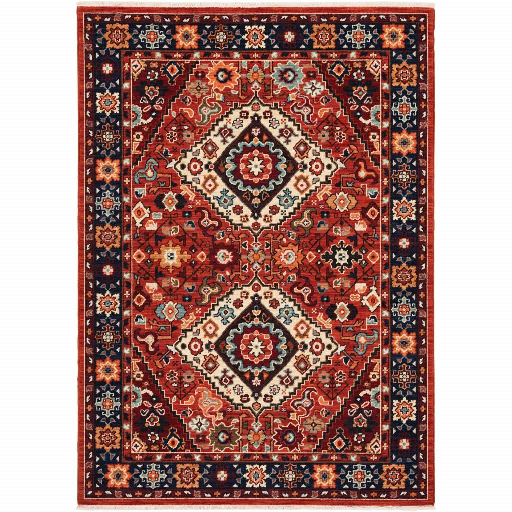 6' x 9' Red Blue Machine Woven Oriental Indoor Area Rug