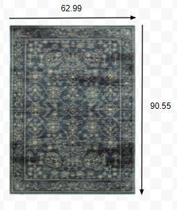 5' x 8' Navy Beige Machine Woven Oriental Indoor Area Rug