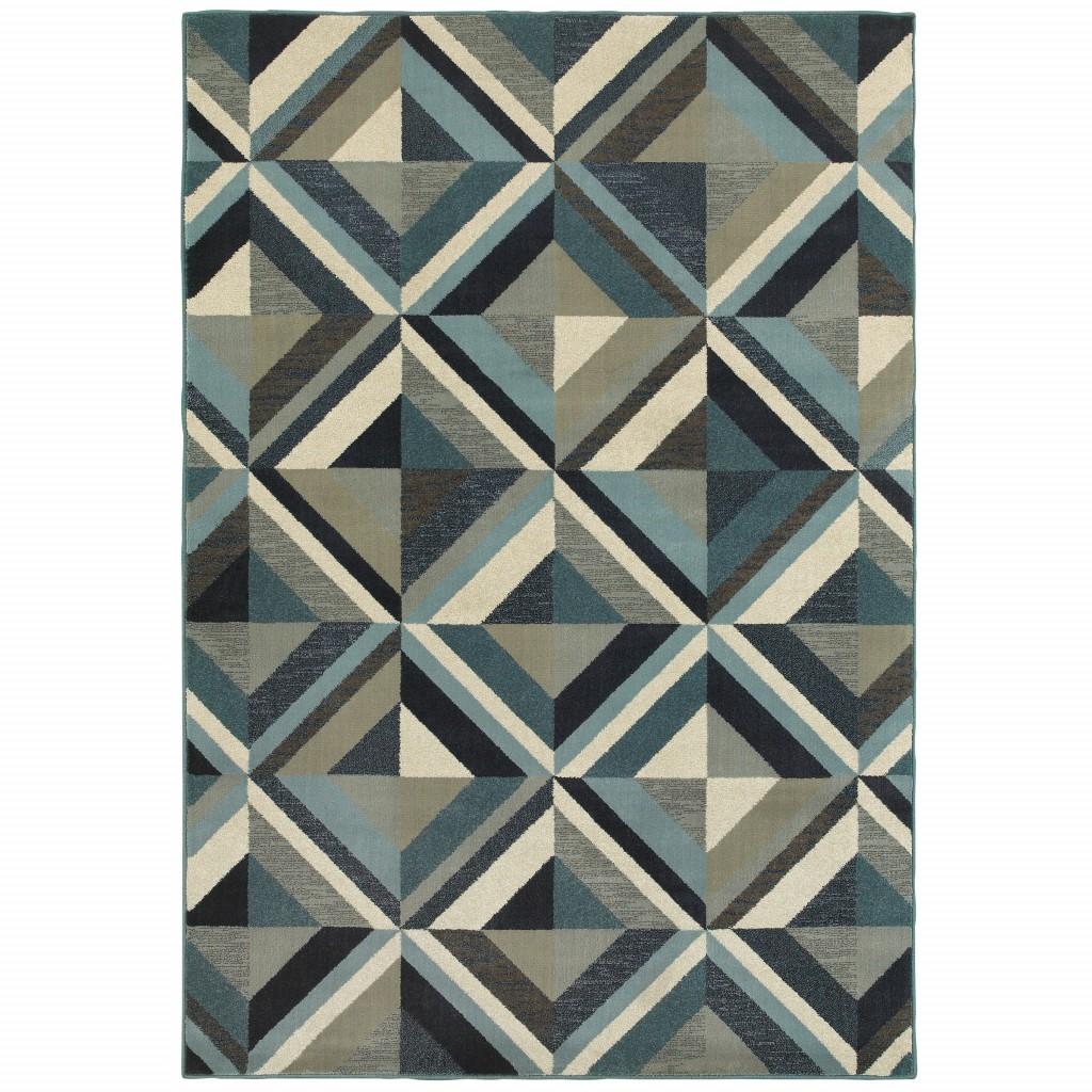 7' x 10' Blue Grey Machine Woven Geometric Indoor Area Rug Default Title