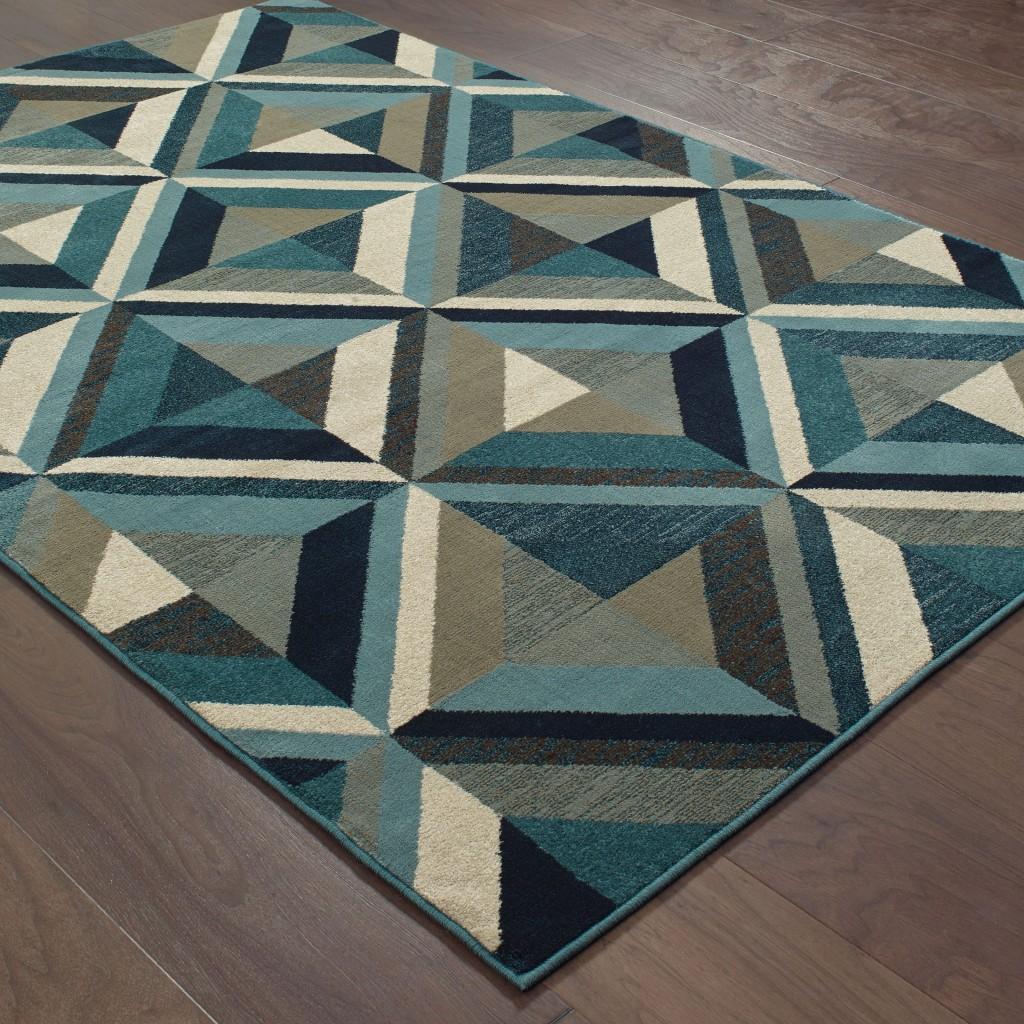 9' x 12' Blue Grey Machine Woven Geometric Indoor Area Rug