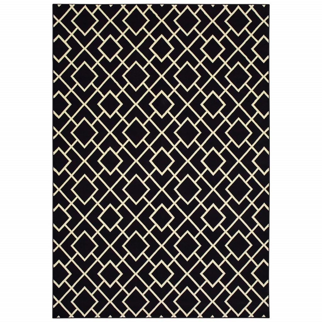 3' x 6' Black Ivory Machine Woven Geometric Diamonds Indoor Area Rug