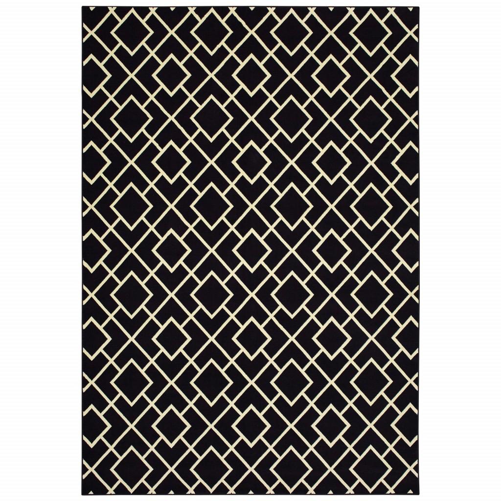 9' x 12' Black Ivory Machine Woven Geometric Diamonds Indoor Area Rug