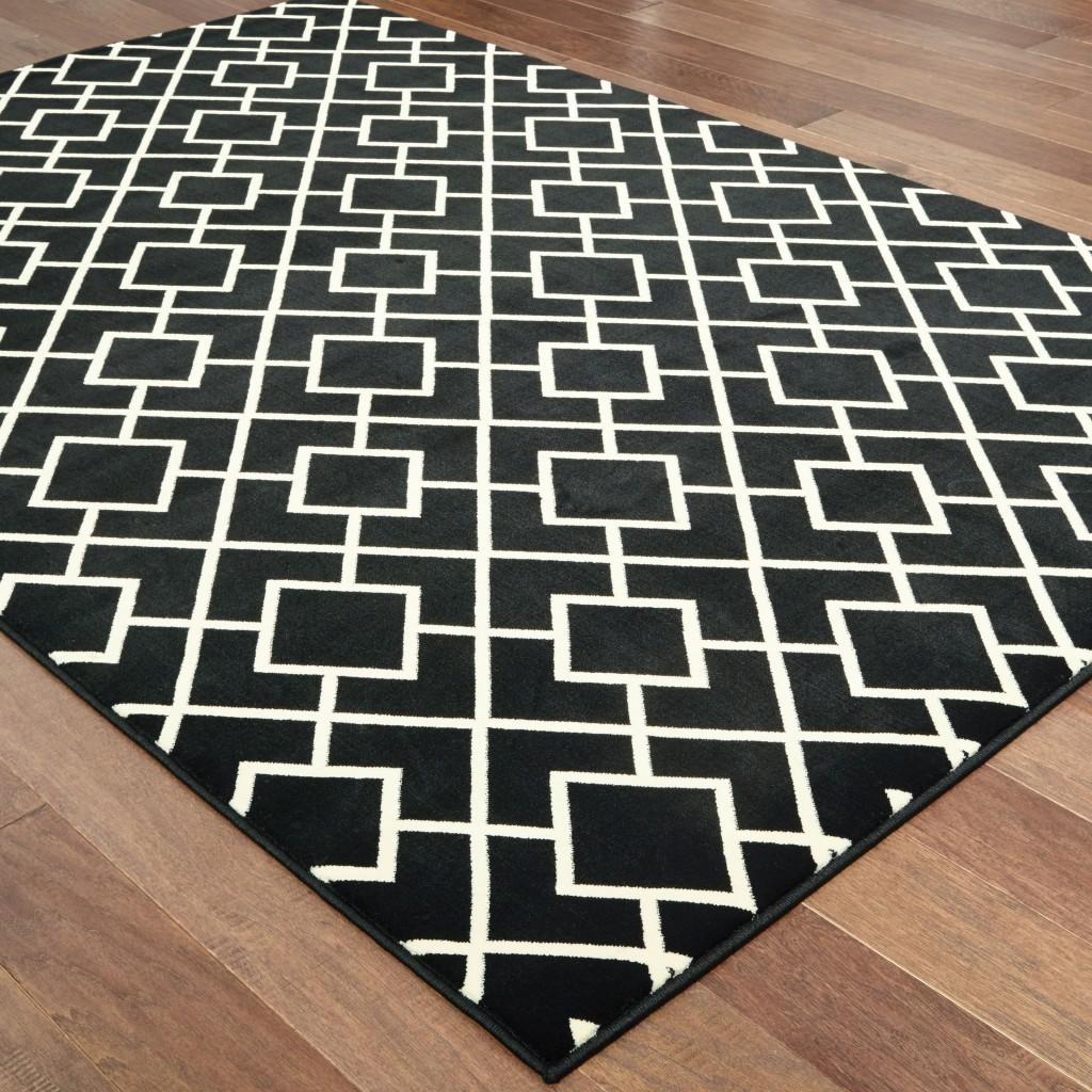 9' x 12' Black Ivory Machine Woven Geometric Diamonds Indoor Area Rug