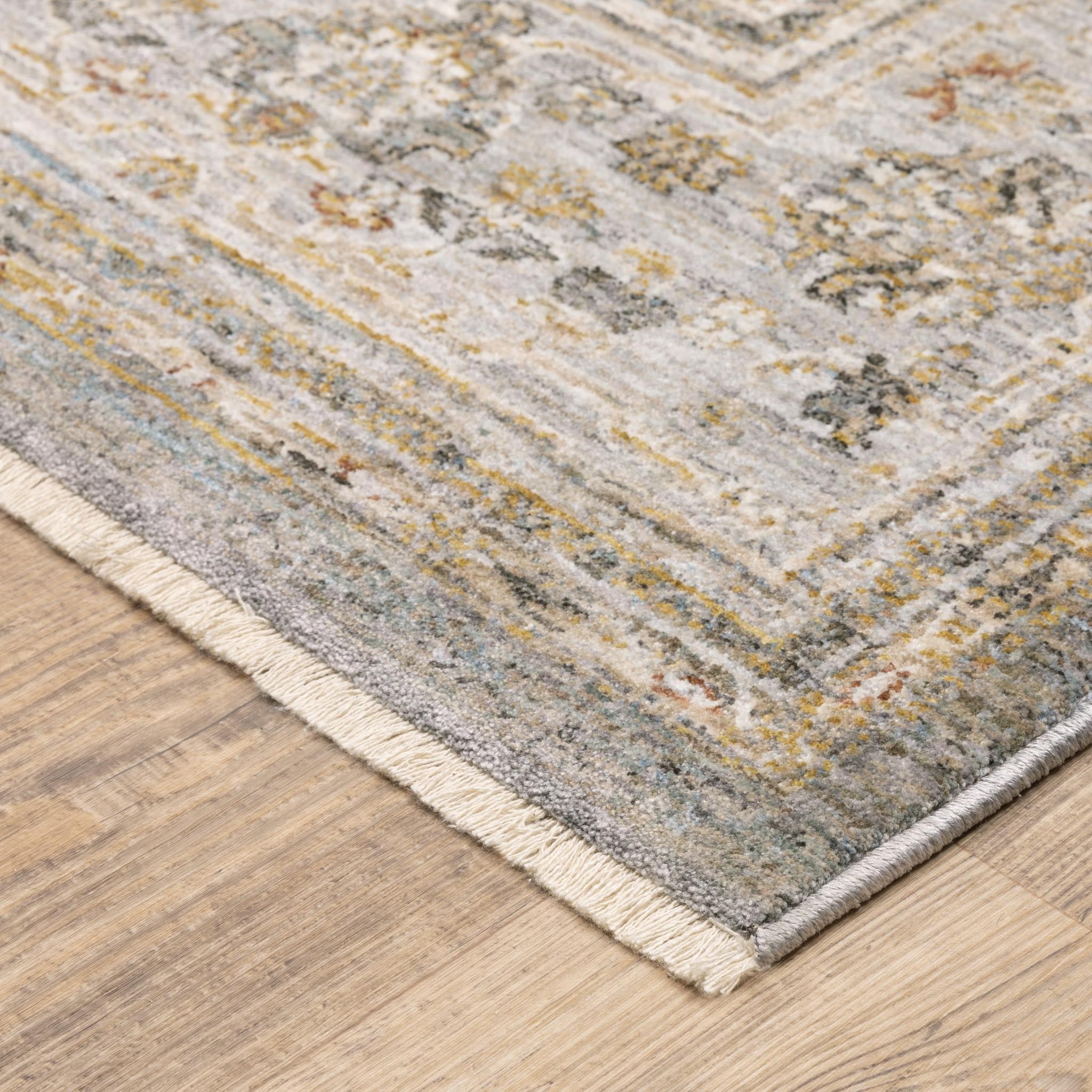 8' Beige Grey Machine Woven Oriental Indoor Runner Rug