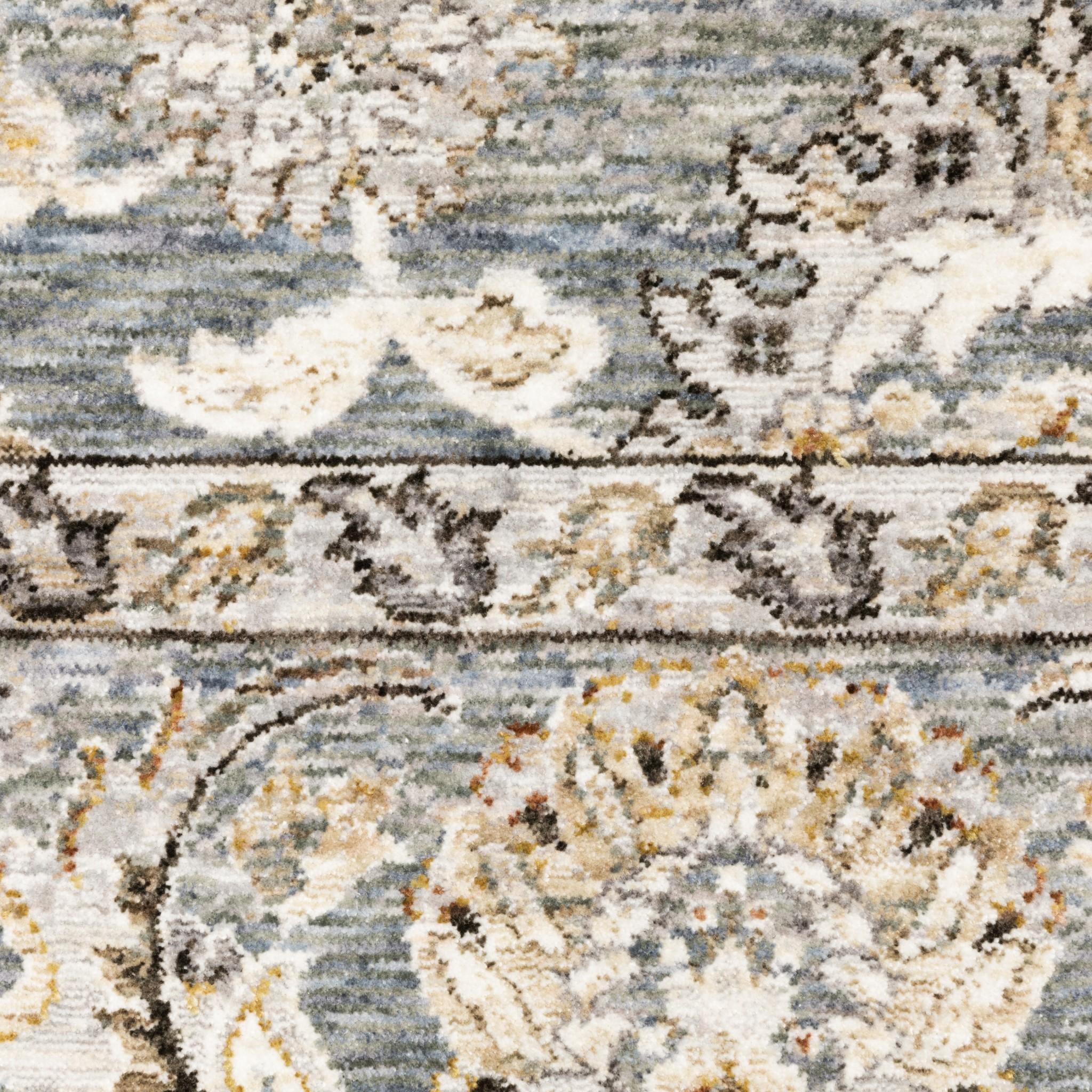 8' Blue Ivory Machine Woven Floral Oriental Indoor Runner Default Title