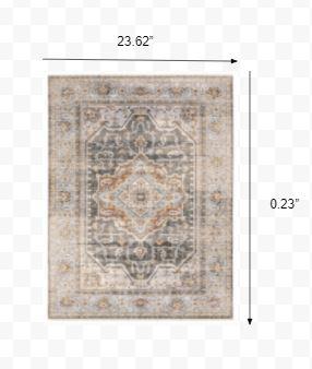 2' x 3' Grey Blue Machine Woven Medallion Indoor Area Rug