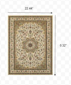 1' x 3' Ivory Beige Machine Woven Oriental Indoor Area Rug