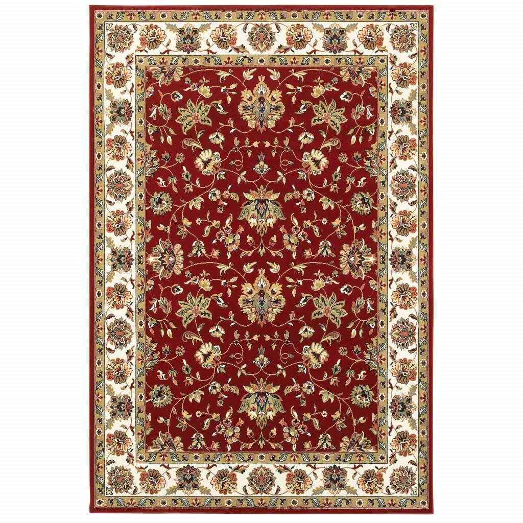 1' x 3' Red Ivory Machine Woven Floral Oriental Indoor Area Rug