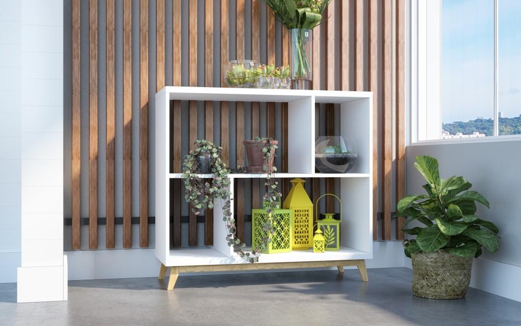 Modern White and Natural Bookcase