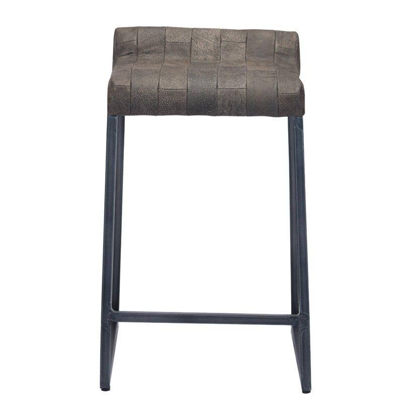 Brown Leather and Dark Grey Counter Stool