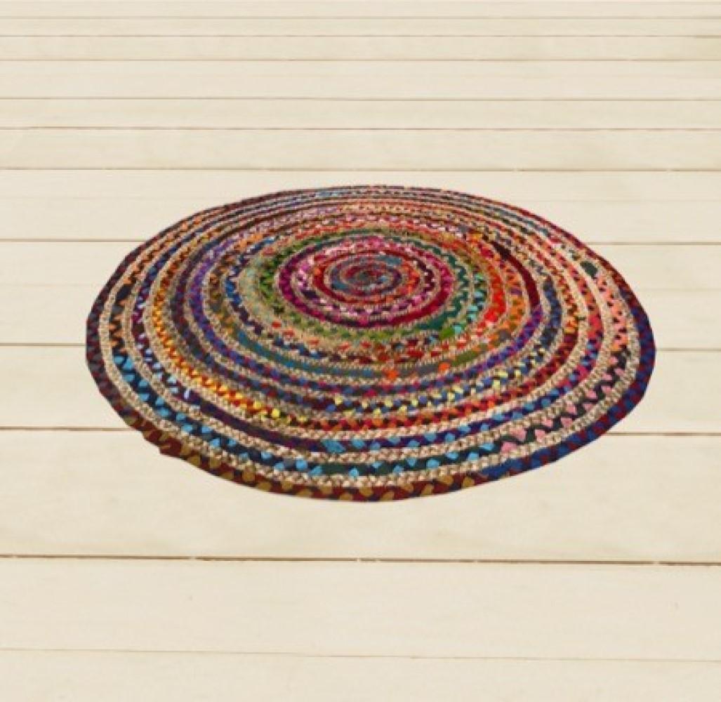 3'  Round Multicolor Bohemian Braided Rug Default Title