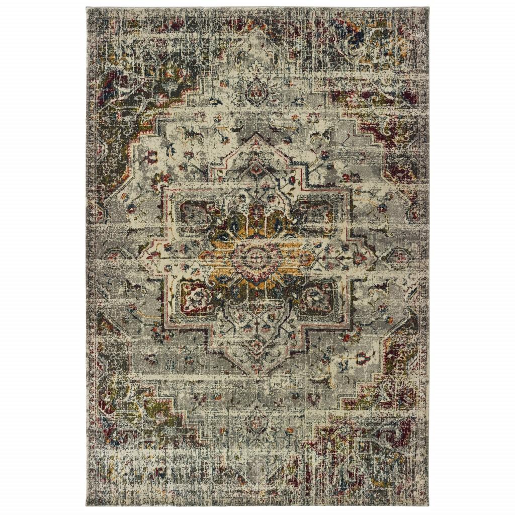 5’x8’ Gray and Ivory Distressed Area Rug Default Title
