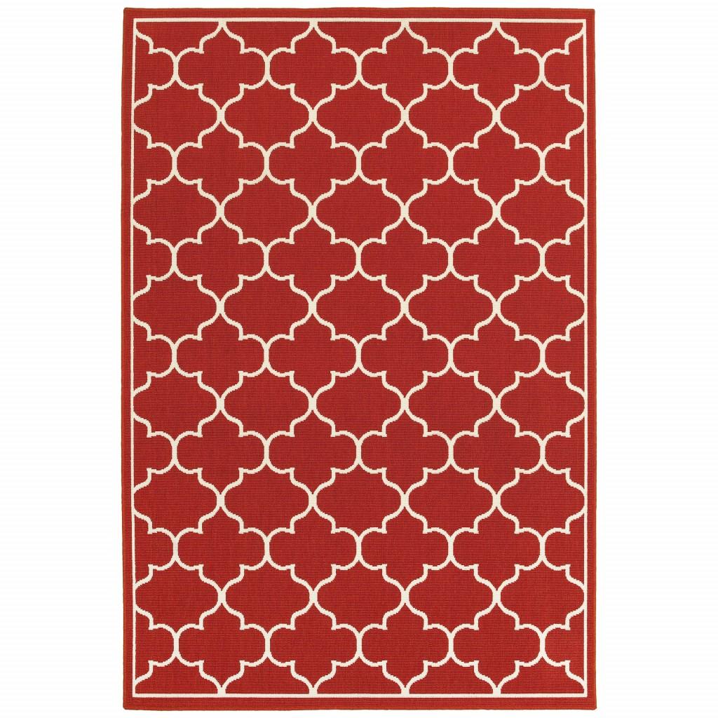 4’x6’ Red and Ivory Trellis Indoor Outdoor Area Rug