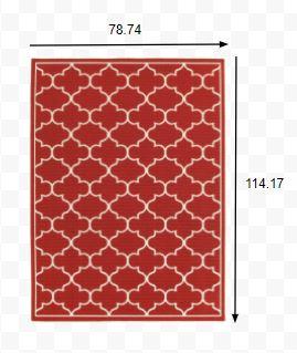 7’x10’ Red and Ivory Trellis Indoor Outdoor Area Rug