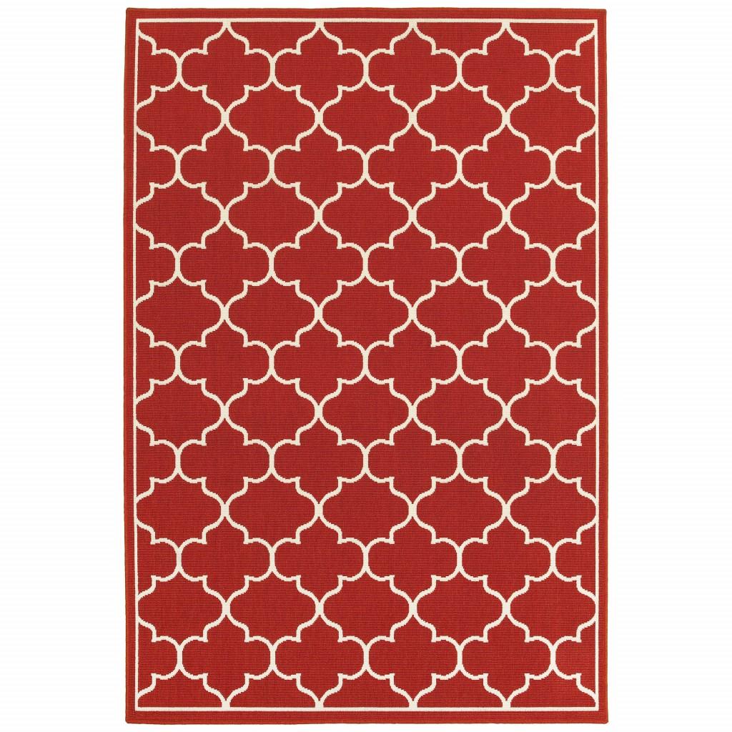 9’x13’ Red and Ivory Trellis Indoor Outdoor Area Rug Default Title
